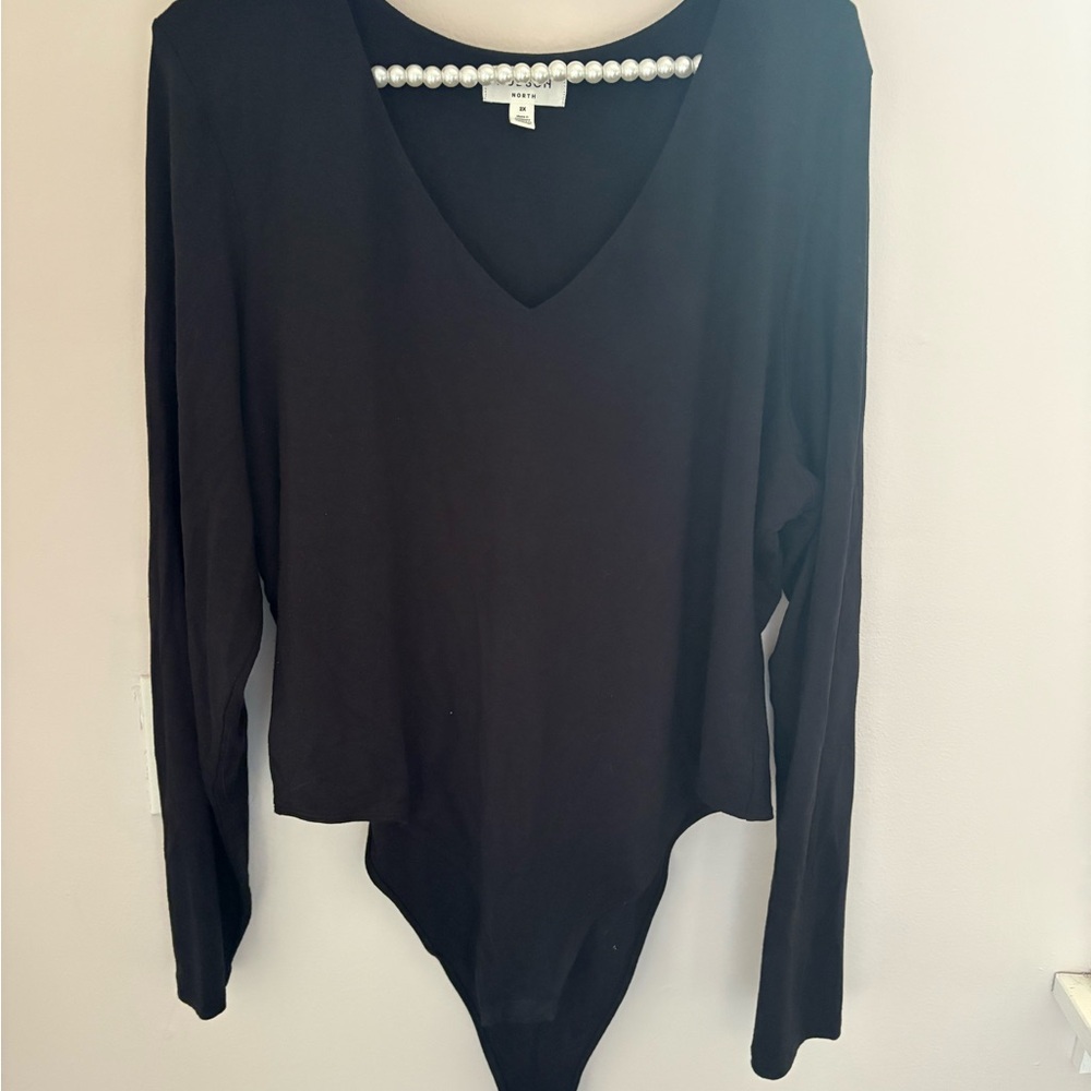 Hudson Jeans Black V-Neck Long Sleeve Bodysuit